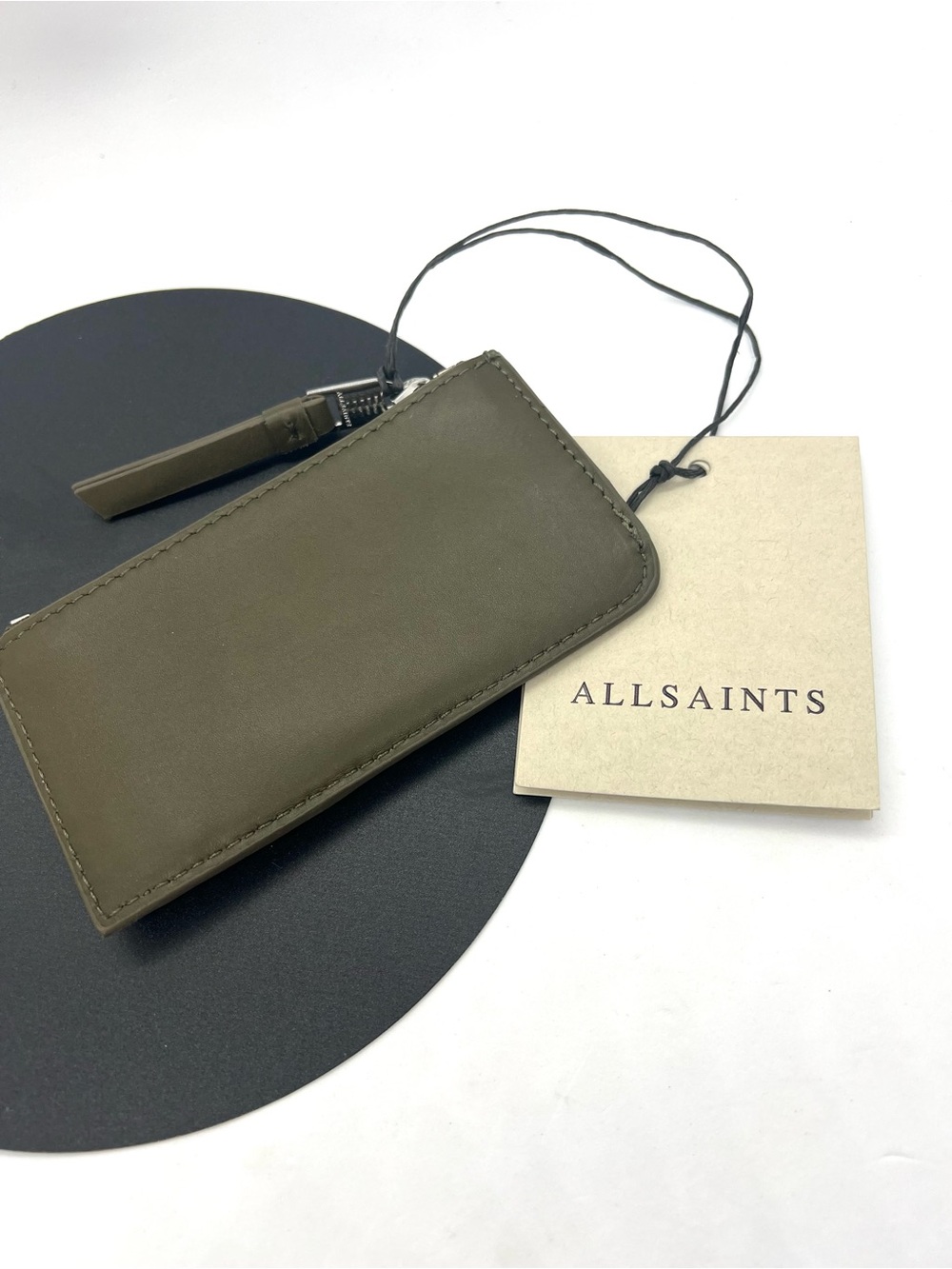 NWT AllSaints Marlborough Olive Green Leather Zip Cardholder Wallet
